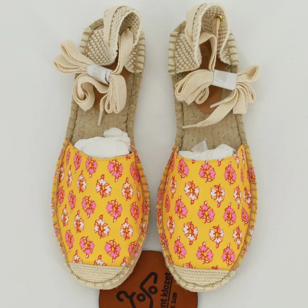 J.Crew Printed Lace-Up D'Orsay Espadrille Sandals Orange Block Size 9.5 NIB Boho